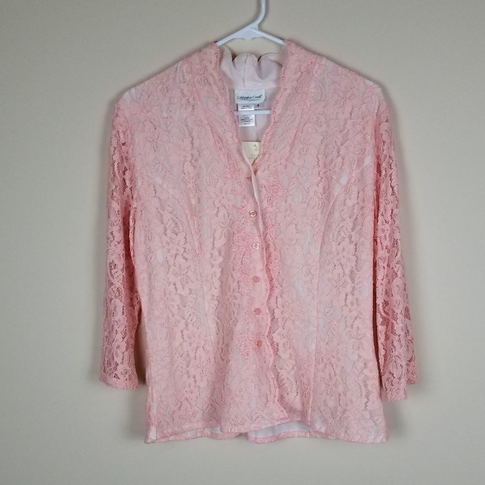 Coldwater Creek Light Pink Lace Button-up Cardigan Top Size Small